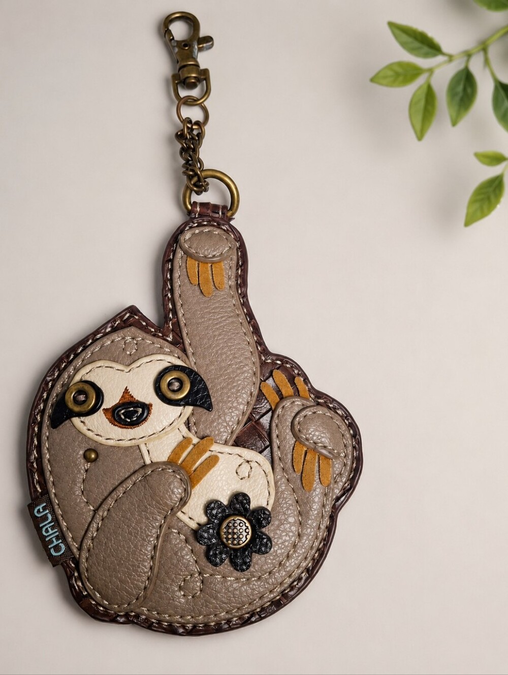 CHALA Sloth Key Fob Coin Purse Bag Charm Brown